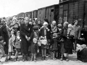 Hungarian Jews are loaded onto cattle cars heading east for concentration camps.